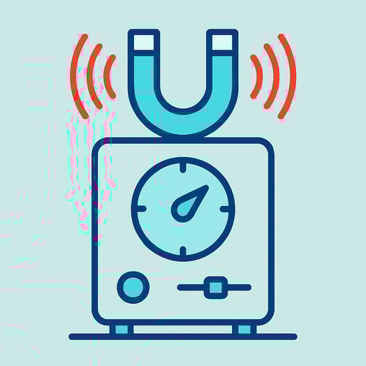 A conceptual flat vector illustration of a Magnetizer The style is minimalist with clean lines using a color palette of royal blue pale aqua strong cy-2