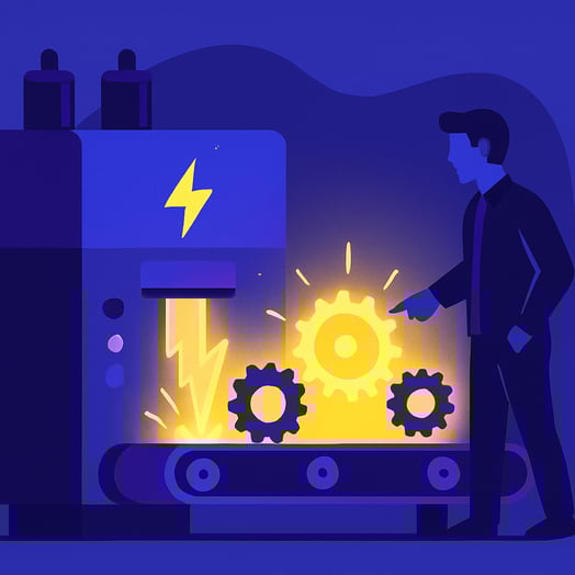A conceptual flat vector illustration of a choosing the right pulse magnetizer The color palette features electric blues and deep purples for the capa
