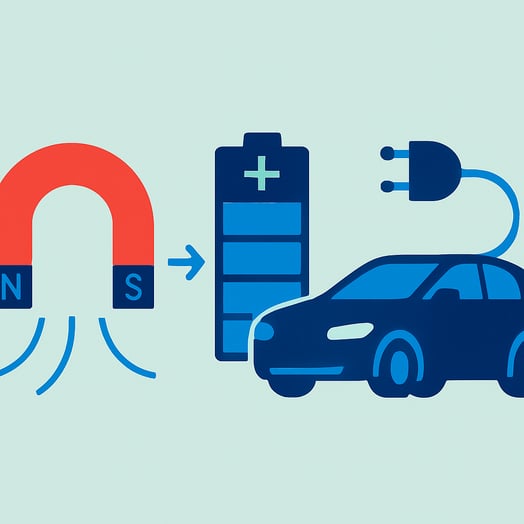A conceptual flat vector illustration of a why high performance magnetization is non negotiable for EVs  The style is minimalist with clean lines and-1