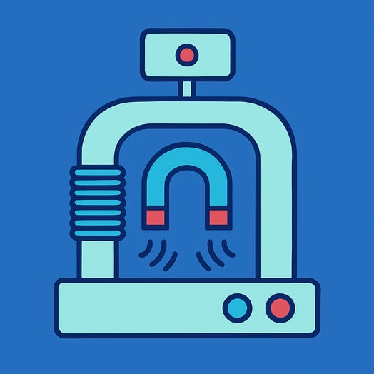 A conceptual flat vector illustration of production ready Magnetizer The style is minimalist with clean lines using a color palette of royal blue pal