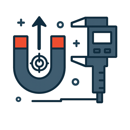 flat vector illustration of Precision Magnetization The style is minimalist with clean lines and a bold color palette of tech blue slate gray and a v