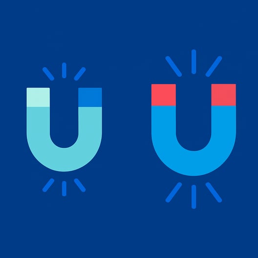 flat vector illustration of not all magnetizers are created equal The style is minimalist with clean lines using a color palette of royal blue strong