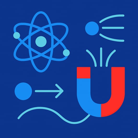 flat vector illustration of physics and magnetization The style is minimalist with clean lines using a color palette of royal blue strong cyan pale aq-1